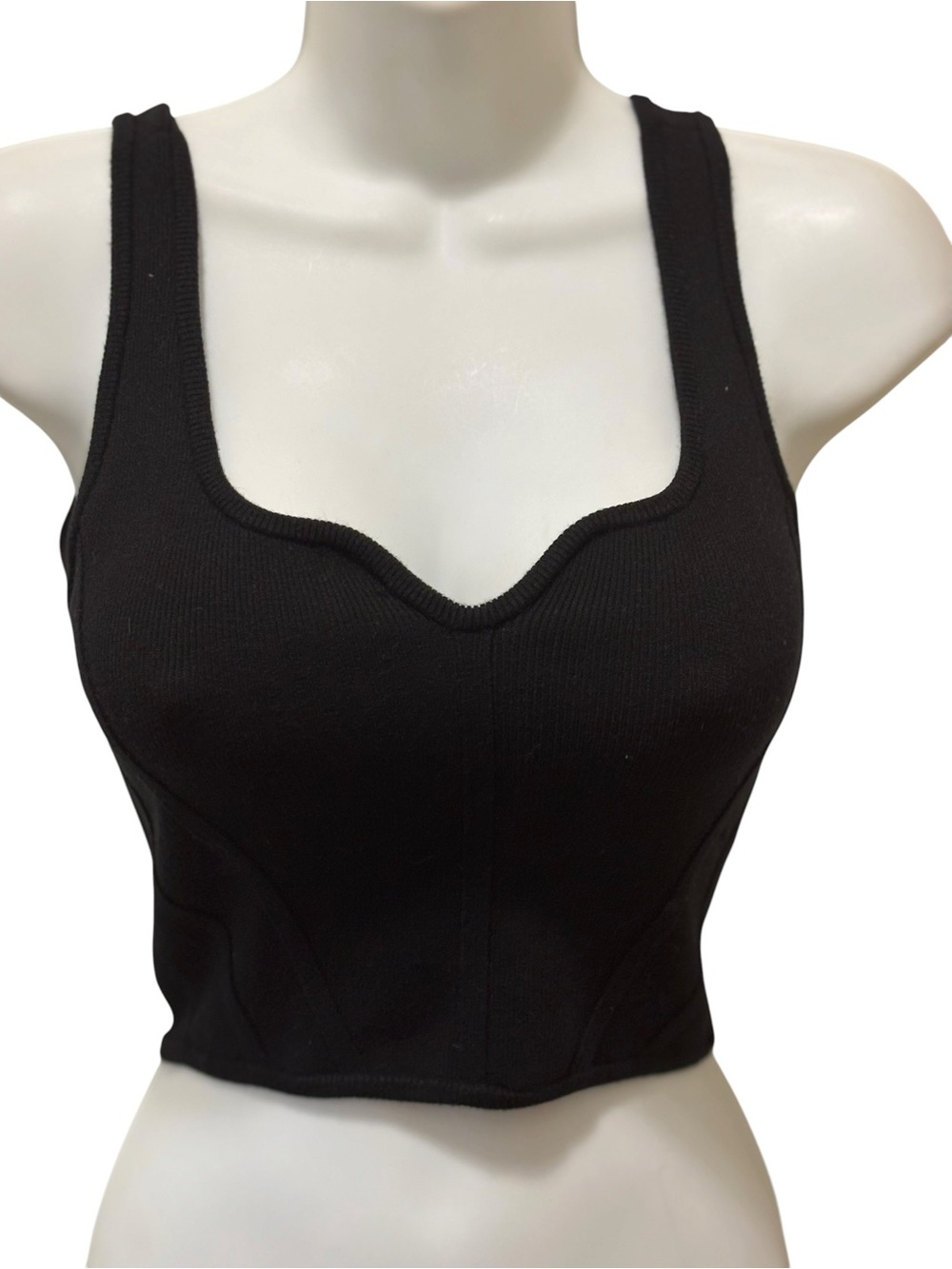 Aerie Cropped Fine Ribbed Cropped Sweetheart Sweater Tank Sz S Black Pullover